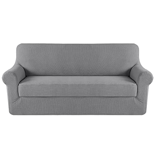 2 Stücke Sofa Abdeckung Anti-Rutsch-Stretch Couchbezug Weich waschbar Schonbezug Möbelschutz, Jacquardstoff mit kleinen Karos -C-2-Sitzer (147-182') von GUYIRT