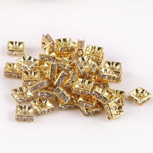 50 Stück/Los 4 6 8 10 mm Strass-Kristall, rund, lose Distanzperlen für Schmuck, DIY, Herstellung, Armband, Halskette, Zubehör, quadratisch, 18 Karat Gold, 6 mm, 50 Stück von GUYOS