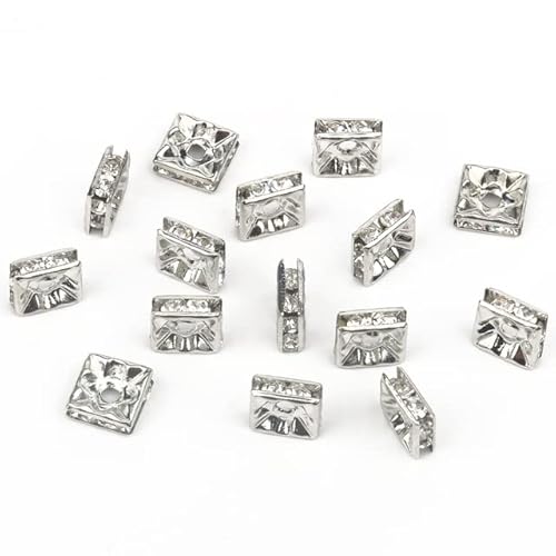 50 Stück/Los 4 6 8 10 mm Strass-Kristall, rund, lose Distanzperlen für Schmuck, DIY, Herstellung, Armband, Halskette, Zubehör, quadratisch, Rhodium, 4 mm, 50 Stück von GUYOS