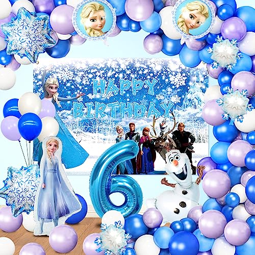 76 Stücke Elsa Geburtstagsdeko 6 jahre, Elsa Ballon 6 jahre, Anna und Elsa geburtstagsdeko 6 jahre, Froze Geburtstagsdeko 6 jahre, Elsa Geburtstagshintergrund， Elsa Geburtstag Party Deko 6 jahre von GUYOS