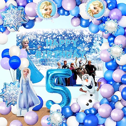 Elsa Geburtstagsdeko Mädchen 5 Jahre, 76 Stücke Elsa Geburtstagsdeko 5 Jahre, Froze Kindergeburtstag Partydeko 5 Jahre, Folienballons, Hintergrund Banner, Elsa Für Kinder Geburtstagsparty Deko 5 Jahre von GUYOS