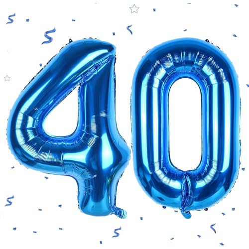 101,6 cm große, blaue Luftballons mit großen Zahlen 40 - Zahl 40 Heliumballons, 2 Stück Folien-Mylar-Ballons für Männer und Frauen, 40. Geburtstag, Jahrestag, Dekoration, blaue Zahl 40 von GUsoul