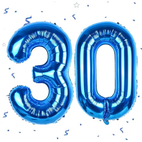 101,6 cm große, blaue Luftballons mit großen Zahlen 76.2 cm – Zahl 30 Geburtstagsballon Digital 30 Heliumballons, 2 Stück Folien-Mylar-Ballon für Männer und Frauen, 30. Geburtstag, Jahrestag, von GUsoul