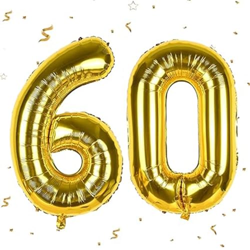 40 Zoll Gold Große Zahlenballons 60 - Folien-Mylar-Heliumballons für 60 Geburtstag Jubiläum Party Dekorationen (Gold Nummer 60) von GUsoul