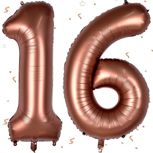 Kaffee Braun 16 Luftballons, Zahl 16 Luftballons, 40 Zoll Braun 16 Geburtstag Luftballons Helium 16 Geburtstag Dekorationen für Junge Mädchen, 16 Jahre alt Ballon für Geburtstagsfeier von GUsoul