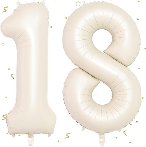 Zahlen Luftballons 18 Creme, 40 Zoll Groß Zahl 18 Geburtstag Luftballons Cremeweiß Helium Ballons für Jungen Mädchen 18 Geburtstag Jubiläum Deko, Digital 18 Nackt Ballon Neutraler Ballon Creme 18 von GUsoul