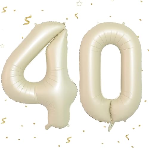 Zahlen Luftballons 40 Creme, 40 Zoll Groß Zahl 40 Geburtstag Luftballons Cremeweiß Helium Ballon für Frauen Männer 40 Geburtstag Jubiläum Deko, Digital 40 Nude Ballon Neutraler Ballon Creme 40 von GUsoul