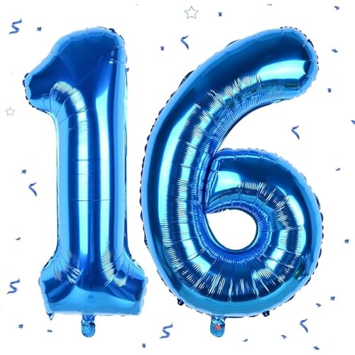 Zahlenballons 16 Blau - 101,6 cm große Ziffer 16 Heliumballons Folienballon Mylar Big Number Ballon für Jungen Mädchen Geburtstag Party Dekorationen Jubiläum Party Supplies (Blaue Zahl 16) von GUsoul