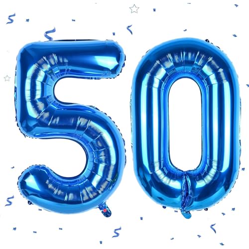 Zahlenballons 50 Blau - 40 Zoll große Ziffer 50 Heliumballons, Folienballon Mylar Big Number für Männer und Frauen, Geburtstagsfeierdekorationen, Jubiläumsfeierbedarf (Blaue Zahl 50) von GUsoul