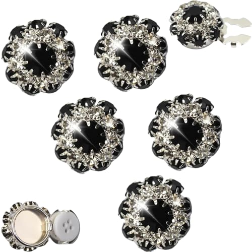 Strass-Knopfabdeckungen, Ärmelknopfabdeckung mit Blumenmotiv, kein Nähen, sofortiger Knopfclip, abnehmbare Hemdknopfclips, Verzierungen für Kleidungsknöpfe (black) von GVCXCSGE