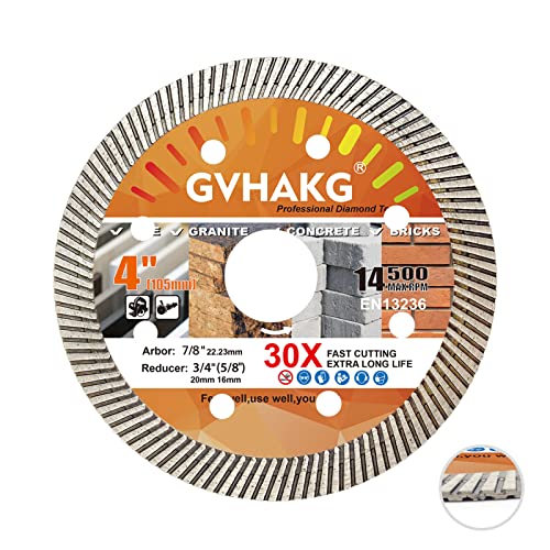 GVHAKG Diamanttrennscheibe 105mm,Turbo Dünn Diamant Trennscheiben Für Fliesen Granit Marmor Beton Keramik Ziegel,Diamantscheibe Für Winkelschleifer(1pcs) von GVHAKG