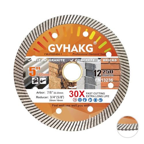 GVHAKG Diamanttrennscheibe 125mm,Turbo Dünn Diamant Trennscheiben Für Fliesen Feinsteinzeug Granit Marmor Beton Keramik Ziegel,Diamantscheibe Für Winkelschleifer(1 pcs) von GVHAKG