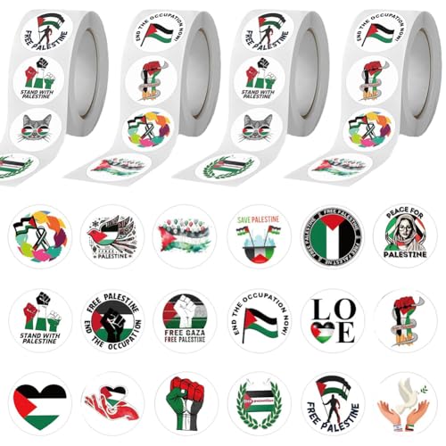 2000 Stück Palestine Runde Aufkleber,Palästina Runde Wasserdichtes,Klebepunkte Aufkleber Etiketten Rolle,Klebepunkte Kreis,Free Palestine Runde Sticker Rolle für Laptop, Fahrrad von GVMJHYK