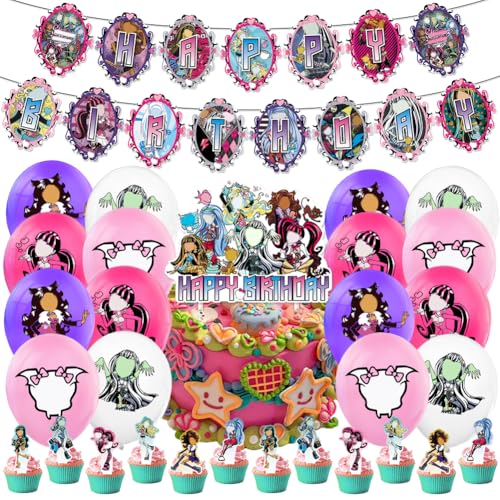 GVMJHYK 30 pcs Monster Geburtstags Dekorationen, Cartoon Geburtstagsparty Set - Kuchen Topper Cupcake Topper Luftballons Banner Monster Theme Party Supplies für Kindergeburtstag Party Deko von GVMJHYK