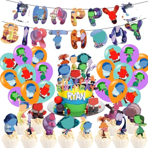 GVMJHYK 44Pcs Inside Geburtstag Dekorationen Inside Thema Birthday Dekoration Luftballons Geburtstag Cake Topper Banner Cartoon Theme Party Decoration für Kinder Geburtstag von GVMJHYK