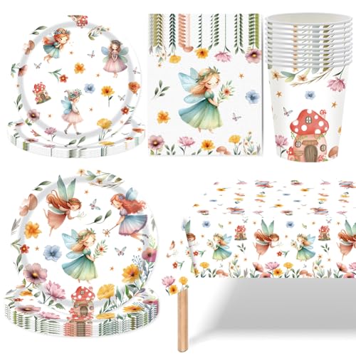 GVMJHYK 51 pcs Fairy Partygeschirr Set, Fee Partygeschirr Kindergeburtstag, Flower Fairy Theme Party Geburtstagsdeko Geburtstagsparty Hochzeit Babyparty Picknick Tischdeko Set -10 Gäste von GVMJHYK