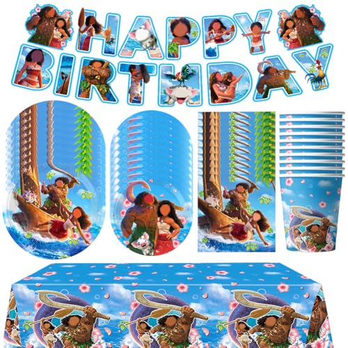 GVMJHYK 52 pcs Cartoon Geburtstags Dekorationen, Mo-an 2 Geburtstag Geschirr Set - Papierteller Dessertteller Papierbecher Tissue Tücher Tischdecken Banner Thema Partyzubehör für 10 Personen von GVMJHYK