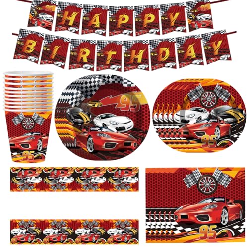 GVMJHYK Autos Geschirrset Set, 42 Stück Auto Kindergeburtstag Geschirrset Rennwagen, Racing car Party Deko, Rennwagen Geburtstag Dekoration, für Kindergeburtstag Party Supplies von GVMJHYK