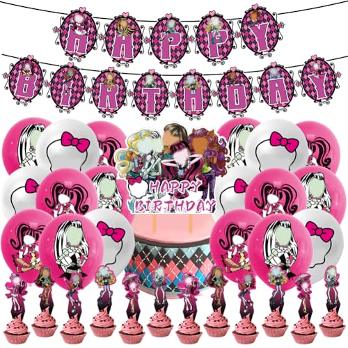 GVMJHYK Monster Geburtstagsdeko Luftballons Monster Themen Party Dekorationen Banner Kuchen Topper Monster Geburtstags Dekorationen Mädchen Junge Partyzubehör für Kinder, 32pcs von GVMJHYK