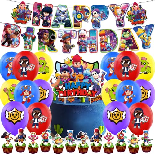 GVMJHYK Spiel Geburtstagsdeko Luftballons 31 Pcs Browl Stars Geburtstagsparty Zubehör für Kinderparty Cartoon Thema Geburtstagsparty Dekorationen Mädchen Junge Partyzubehör von GVMJHYK