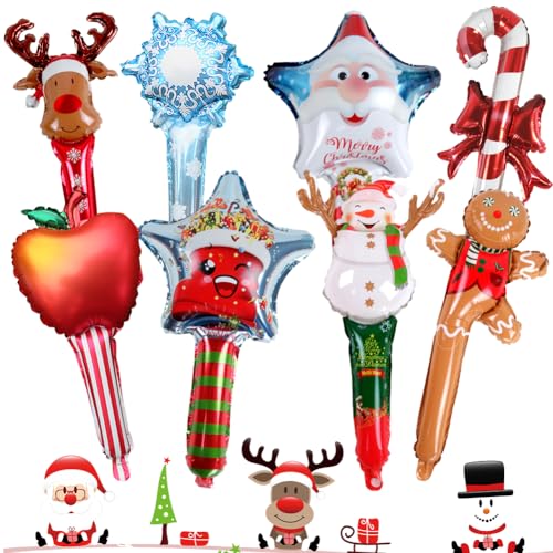 GVMJHYK Weihnachten Aufblasbare Handstäbe Aufblasbare Zuckerstange Luftballons Niedlicher Elch Schneemann Form Stick Xmas Lebkuchenmann Folienballon für Weihnachtsdeko 8 Stück von GVMJHYK