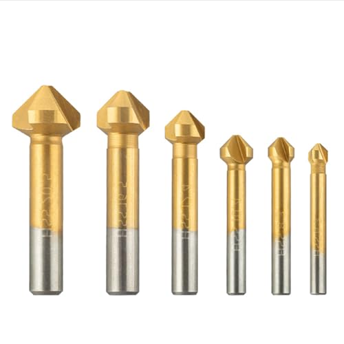 Kegelsenker Satz, 6 Stück Senker Metall, Kegelsenker Satz Senker Set, Kegelsenker Set, Kegelsenker Bohrer, für Edelstahl Gusseisen Aluminium Kupfer Kunststoff, Gold von GVPOELR