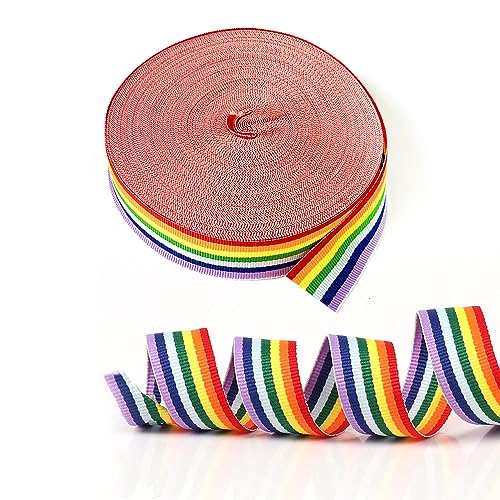 22,8 m Regenbogenband, 2,5 cm breit, doppelseitig, Regenbogenstreifen, Stolzband, Ripsband, Regenbogen-Dekoband für Geschenkverpackungen, Bastelarbeiten, Party-Dekoration von GVSAVY