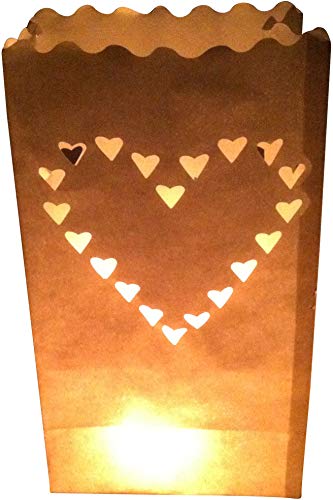 10 Stück Papier Lichttüten, Lichtertüten Herz weiß - für Teelichter und Kerzen von GW Handels UG