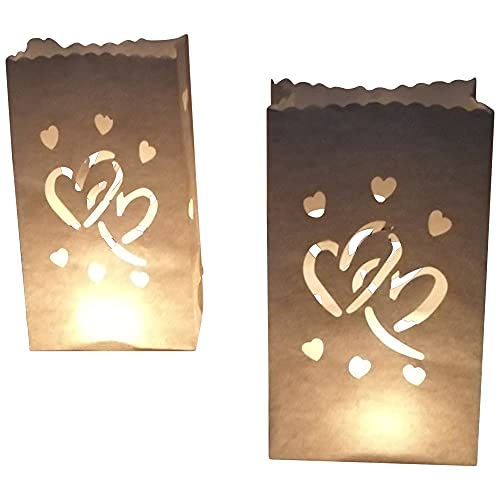 GW Handels UG 10 Stück Papier Lichttüten Lichtertüten Hochzeit Herz für Teelichter Kerzen Laternen weiß Kerzenhalter Deko Tischdeko Kerzentüten Hochzeit von GW Handels UG