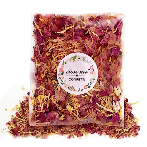 GWAWG Natürliches Hochzeitskonfetti Rosenblütenkonfetti Biologisch Abbaubar 100% Natürliche Streublumen Blütenblätter Hochzeit 1,6 Liter 100g Rosenblüten für Potpourri Kerze Machen Tischdekorationen von GWAWG