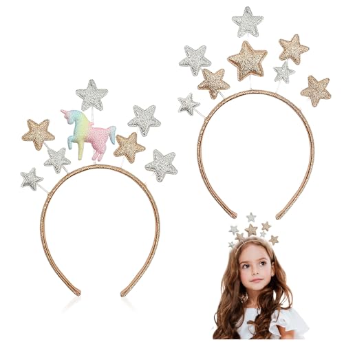 GWAWG Stirnband Haarband Einhorn Netter Glitter Weihnachten Sterne Haarreifen für Festival Zubehör Kinder Erwachsene Party Geburtstag Weihnachten New Year Stirnband (2pcs) von GWAWG