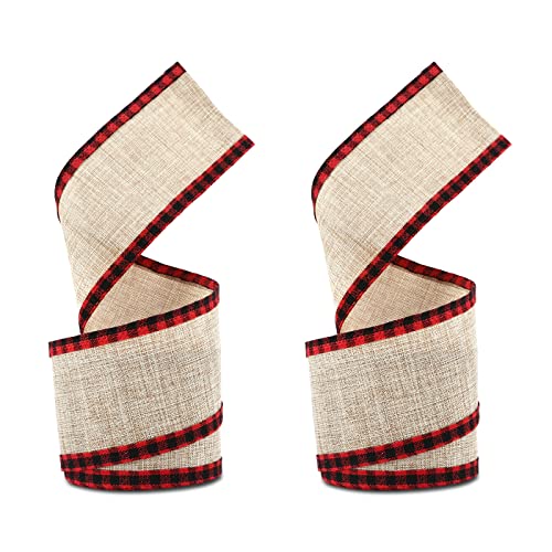 GWHOLE 2 Rollen Plaid Leinen Band Sackleinen 12 Yards Geschenkband Dekoband Juteband für Weihnachten Geschenk Handwerk Dekoration von GWHOLE