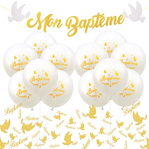 GWHOLE Dekoration Taufe Mädchen Deko Taufe Jungen Deko Taufe Junge Deko Taufe Deko Junge Mädchen Junge Taufe Taufe Banner Ballon Konfetti Taufe Baby Shower von GWHOLE