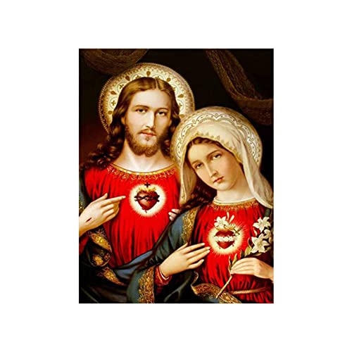 GWYDYB Diamond Painting DIY 5D by Number Kits für Erwachsene Kinder Strass Stickerei Kunsthandwerk für Wohnkultur - Sacred Heart Of Jesus Virgin Mary 30×40cm von GWYDYB