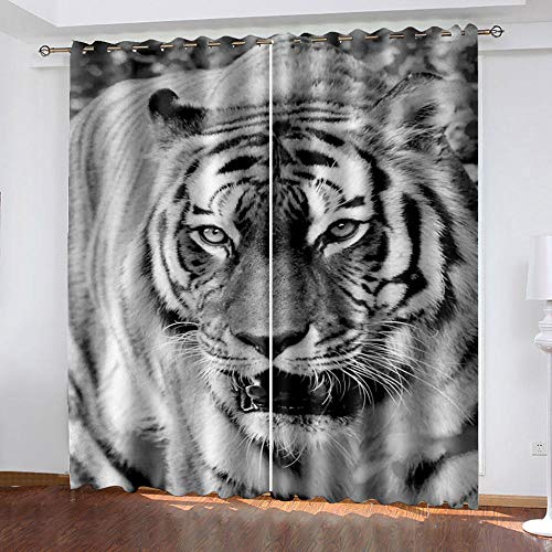 GXCBLK Vorhang Blickdicht 3D Mode Schwarz-Weißer Tiger Muster Ösenschal 100X214Cm 2Er Set Verdunklungsvorhänge Mit Ösen Kinderzimmer Schlafzimmer Schallschutz Vorhang Verdunkelung Gardinen von GXCBLK