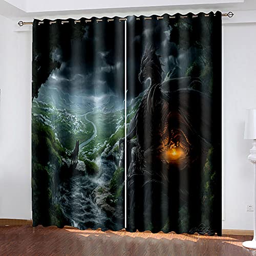 GXCBLK Vorhang Kinderzimmer Schlafzimmer Wohnzimmer Gardinen Mit Ösen 140X260Cm 2Er Set Ösenvorhang 3D Druck Waldtier Drache Wolf Muster Verdunklungsvorhänge Thermovorhang Dekoschals von GXCBLK