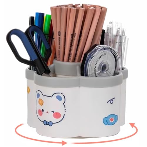 GXGM Schreibtisch Organizer Drehbar stiftehalter Kinder - 360 Rotierende Große stifte Halter stiftehalter drehbar Mit 6 Löchern Für Büro Schule Schreibtisch Bleistift（Kommt mit Bonusaufklebern） von GXGM