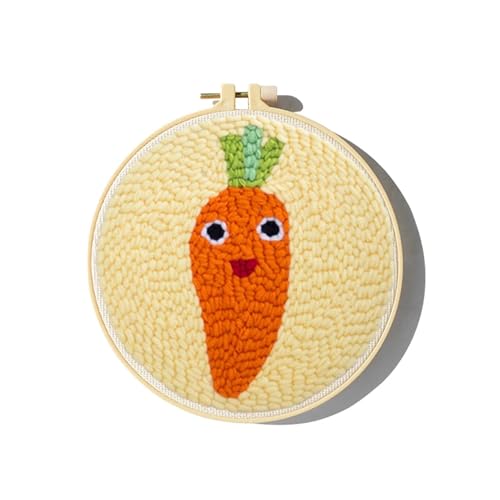 GXMDSGZ Stickerei Kit Bunte Pflanzen Stanznadel-Starter-Sets, weiches Garn, Stanznadel-Stickset, einfache Stickerei, Handarbeiten, Wolle, Arbeit, Heimdekoration FüR Stickerei AnfäNger(Carrots,Set A) von GXMDSGZ