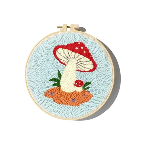 GXMDSGZ Stickerei Kit Bunte Pflanzen Stanznadel-Starter-Sets, weiches Garn, Stanznadel-Stickset, einfache Stickerei, Handarbeiten, Wolle, Arbeit, Heimdekoration FüR Stickerei AnfäNger(Mushroom,Set B) von GXMDSGZ