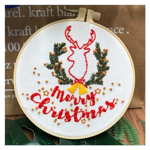 GXMDSGZ Stickerei Kit DIY-Pflanzen-Weihnachtsmuster-Stickset, Handarbeitswerkzeuge, Anfänger, rundes Näh-Bastelset mit Reifen, Raumdekoration, Stickerei AnfäNger(SD007) von GXMDSGZ