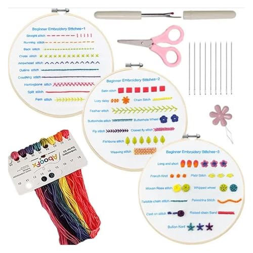 GXMDSGZ Stickerei Kit Stickstich-Übungsset for Anfänger, Bambus-Stickrahmen, Nahttrenner-Set for Bastelliebhaber, Handstich-Sticksets FüR Stickerei AnfäNger(01) von GXMDSGZ