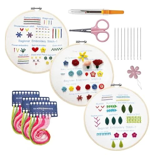 GXMDSGZ Stickerei Kit Stickstich-Übungsset for Anfänger, Bambus-Stickrahmen, Nahttrenner-Set for Bastelliebhaber, Handstich-Sticksets FüR Stickerei AnfäNger(02) von GXMDSGZ