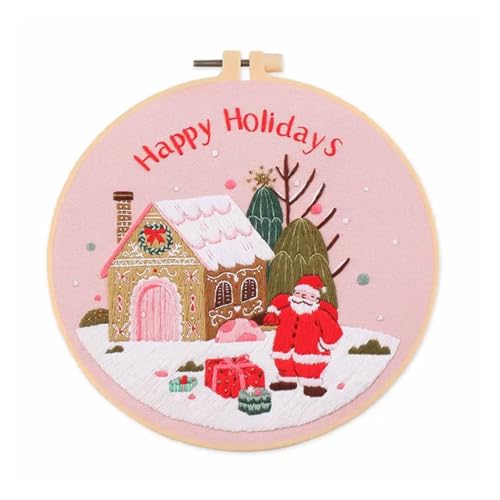 GXMDSGZ Stickerei Kit Weihnachts-Stickset mit Muster Winter und Anleitung, Rahmen, farbige Fäden, Nadelspitzen-Set for Anfänger und Erwachsene FüR Stickerei AnfäNger(B 20x20cm,with Hoop) von GXMDSGZ