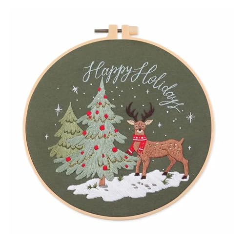 GXMDSGZ Stickerei Kit Weihnachts-Stickset mit Muster Winter und Anleitung, Rahmen, farbige Fäden, Nadelspitzen-Set for Anfänger und Erwachsene FüR Stickerei AnfäNger(C 20x20cm,No Hoop) von GXMDSGZ