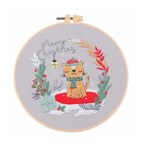 GXMDSGZ Stickerei Kit Weihnachts-Stickset mit Muster Winter und Anleitung, Rahmen, farbige Fäden, Nadelspitzen-Set for Anfänger und Erwachsene FüR Stickerei AnfäNger(G 20x20cm,No Hoop) von GXMDSGZ