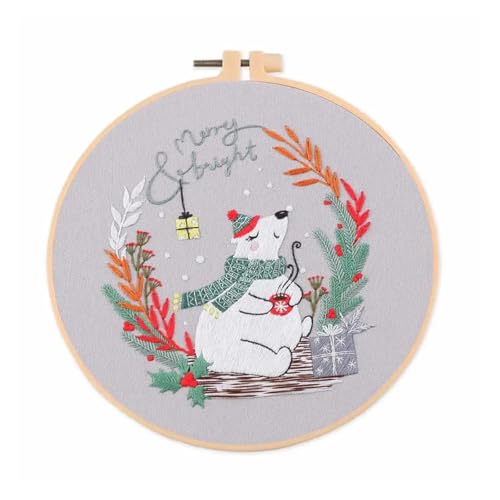 GXMDSGZ Stickerei Kit Weihnachts-Stickset mit Muster Winter und Anleitung, Rahmen, farbige Fäden, Nadelspitzen-Set for Anfänger und Erwachsene FüR Stickerei AnfäNger(H 20x20cm,No Hoop) von GXMDSGZ