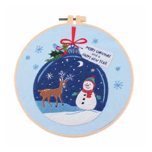 GXMDSGZ Stickerei Kit Weihnachts-Stickset mit Muster Winter und Anleitung, Rahmen, farbige Fäden, Nadelspitzen-Set for Anfänger und Erwachsene FüR Stickerei AnfäNger(I 20x20cm,No Hoop) von GXMDSGZ