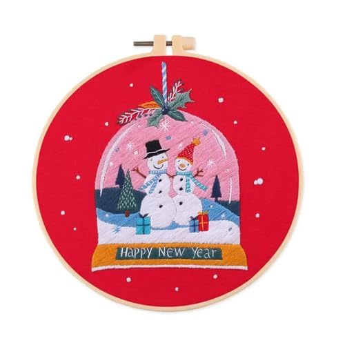 GXMDSGZ Stickerei Kit Weihnachts-Stickset mit Muster Winter und Anleitung, Rahmen, farbige Fäden, Nadelspitzen-Set for Anfänger und Erwachsene FüR Stickerei AnfäNger(L 20x20cm,with Hoop) von GXMDSGZ