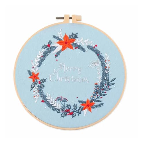 GXMDSGZ Stickerei Kit Weihnachts-Stickset mit Muster Winter und Anleitung, Rahmen, farbige Fäden, Nadelspitzen-Set for Anfänger und Erwachsene FüR Stickerei AnfäNger(O 20x20cm,with Hoop) von GXMDSGZ