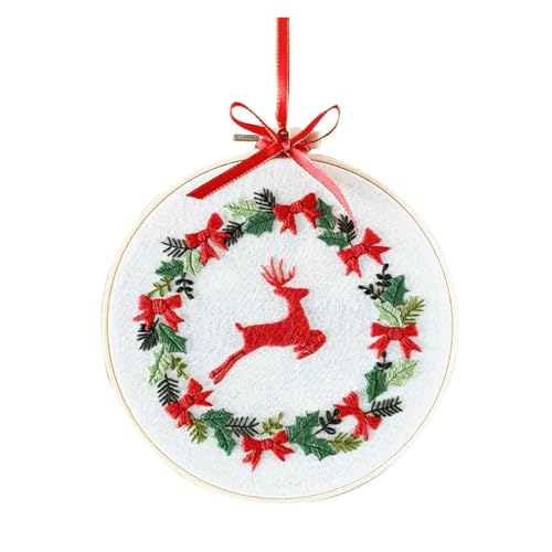 GXMDSGZ Stickerei Kit Weihnachts-Stickset mit Muster Winter und Anleitung, Rahmen, farbige Fäden, Nadelspitzen-Set for Anfänger und Erwachsene FüR Stickerei AnfäNger(V 20x20cm,No Hoop) von GXMDSGZ